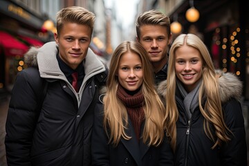 Obraz premium A diverse group of individuals standing closely together in a gathering or event.