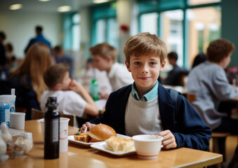 Young Boy Enjoying School Breakfast