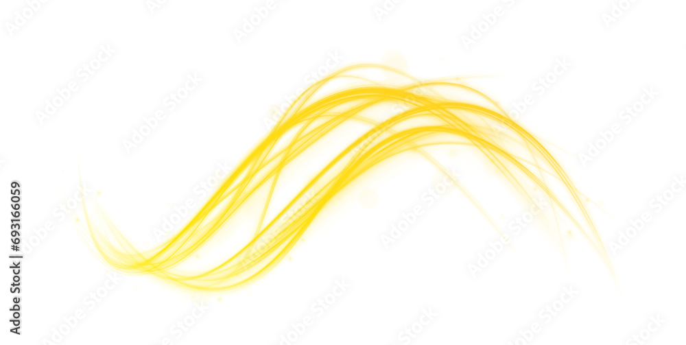 Poster realistic of golden light vortex effects isolated on transparent background. yellow abstract neon li