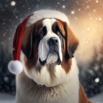 Saint Bernard dog as Santa Claus.