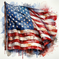 watercolor American Flag royalty clipart, Generative Ai