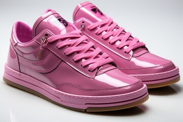 New pink sneaker shoes, close up.. Fashion pink sneakers Background