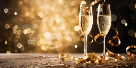 champagne glasses for new year celebration comeliness - obrazy, fototapety, plakaty
