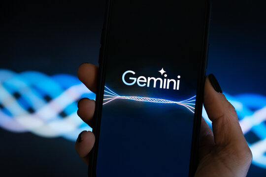Google Gemini Logo on a Smartphone Screen on a Dark Background