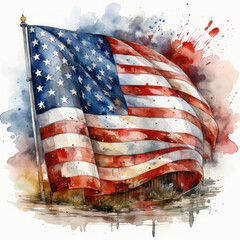 watercolor American Flag royalty clipart, Generative Ai