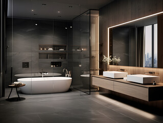A modern luxurious minimalist bathroom design, showcasing interior elegance