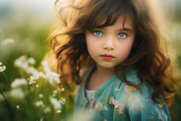 Portrait of a child with eyes as spring meadows