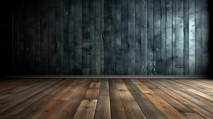 Beautiful entirior background for presentation black wall and wooden floor