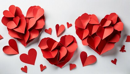 red paper hearts on white