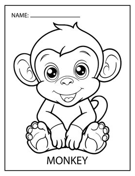 Monkey coloring page for kids