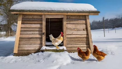 Raamstickers chicken in winter with snow  © LDC