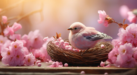 Cherry blossom in full bloom. Beautiful nature spring background with a branch of blooming sakura. Blooming sakura with pink flowers in spring. Spring Cherry blossoms, pink flowers. - obrazy, fototapety, plakaty