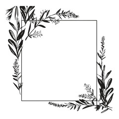 black and white frame with leaves and flowers