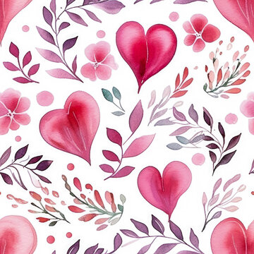 valentine day seamless pattern tile. watercolor heart pattern on white background. AI generated