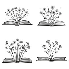 Illustration of floral books book with flowers and open developmental page