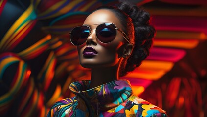 Geometric Glam: Stylish Retro Futuristic Girl in Sunglasses