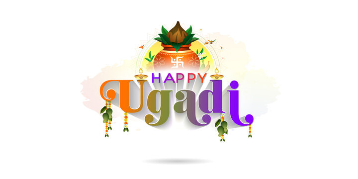 Happy ugadi festival. Indian hindu traditional New Year Day celebration background.