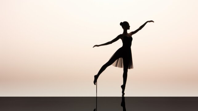  a black and white photo of a woman in a tutu and leotard, with a ballerina on a tightrope, in front of a white background.