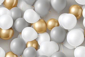 Golden, white and silver balloons seamless pattern