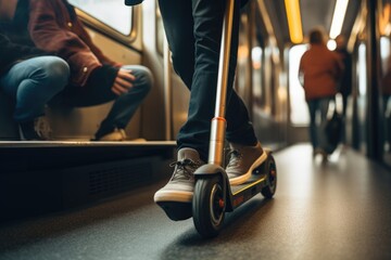 Fototapeta na wymiar an electric scooter inside a train with passengers