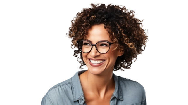 Happy young woman looking at camera. Portrait of beautiful female smiling and relaxing