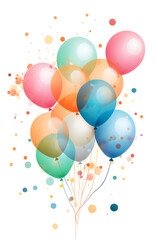 Colorful balloons on white background. Hand drawn watercolor illustration