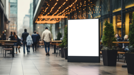 Empty Vertical space advertisement board, blank white signboard on roadside in city, Vertical blank billboard in city in night time, White signboard or lightbox on roadside for advertisement placement