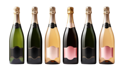 Champagne bottles set with blank label, isolated on transparent background