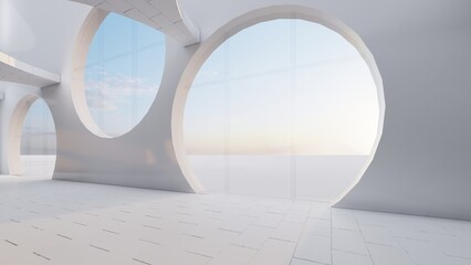 Architecture interior background empty room with round windows 3d render - obrazy, fototapety, plakaty