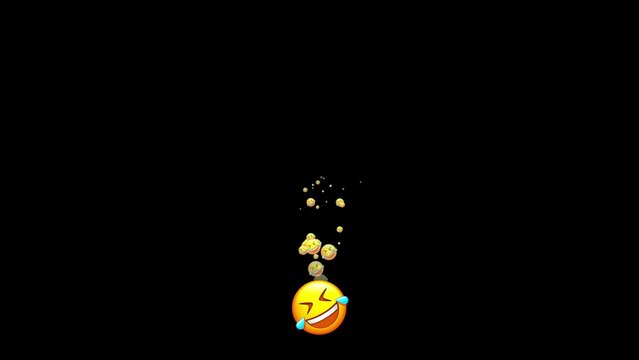 Emoji rolling on the floor with laughter pop up when you click an emoticon. ROFL emoji, funny to tears emoticon on a black background. The concept of social media and video streaming.