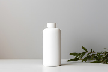 White empty shampoo bottle mock up in modern bathroom interior