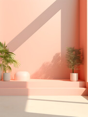 Modern minimalistic mock up scene in peach fuzz color with free space for product presentation