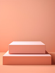 Minimalistic mock up with a podium in peach fuzz color, product presentation concept