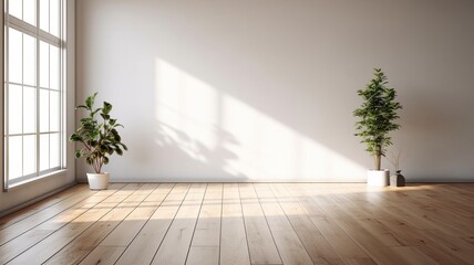 Beautiful entirior background for presentation green wall and wooden floor