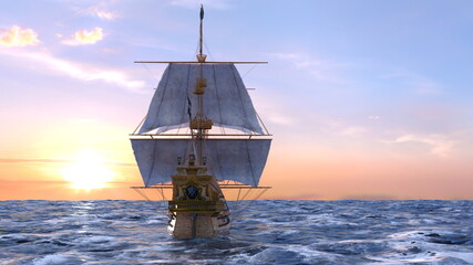 帆船　3DCG レンダリング © tsuneomp