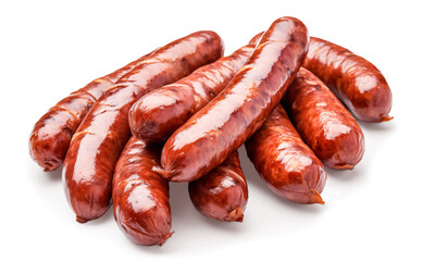 Grilled bratwurst Pork Sausages, bbq sausages, isolated on white transparent background. png
 - obrazy, fototapety, plakaty