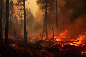 Trees In Flames During Forest Fire