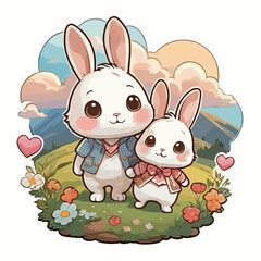 cute rabbit illustration sticker
