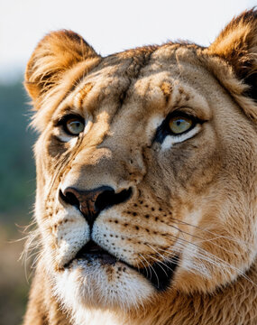 Lioness portrait, nature photo closeup portrait. Majestic Feline animal, in ultra HD resolution.