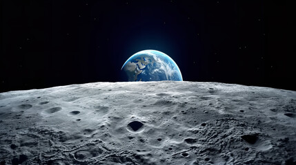 Blue earth seen from the moon surface - obrazy, fototapety, plakaty