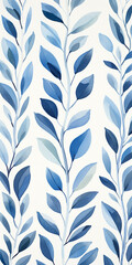 Blue and blue leaf pattern wallpaper, in the style of stripes and shapes, whimsical watercolor