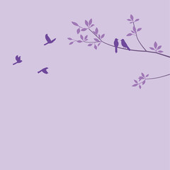 flying and sited birds on a branch