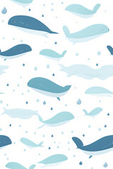 Obraz premium Cute whale in water pattern illustration style