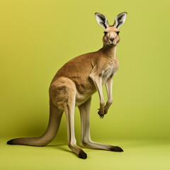Kangaroo sitting in front of a green background, 3d render. AI.