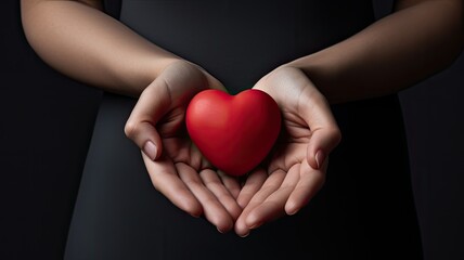 a red heart in a woman's hand against a grey background, the concepts of charity, love, donate, and helping hand, emphasizing the significance of International Cardiology Day.