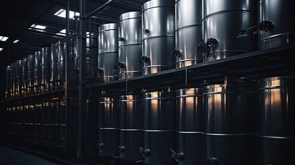 cylinders and helium containers at a metal processing plant, highlighting the sleek and functional elements of the industrial environment.
