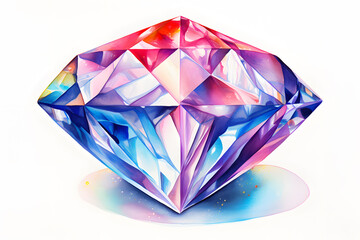 Diamond gem watercolor illustration isolated on white background