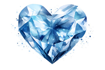 Heart shaped Diamond gem watercolor illustration isolated on white background