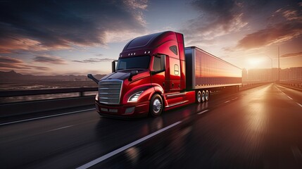 a long vehicle trailer truck on a highway, enhanced by a motion blur effect, conveys the speed and movement of the truck, providing a realistic depiction of the bustling activity on the road. - obrazy, fototapety, plakaty