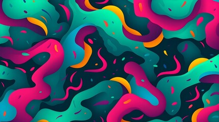Abstract Emerald Neon Squiggles - 80s Background